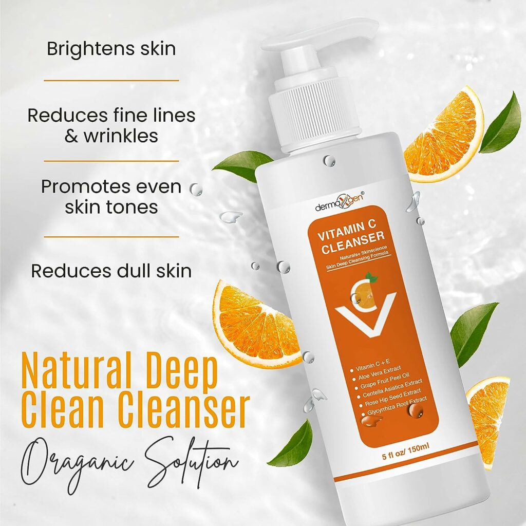 Dermaxgen Vitamin C Complete Facial Care Kit - Organic Glowing Skin Anti-Aging, Rejuvenating, Boosting Collagen Hydrating - Day Night Brightening Skincare Gift Set